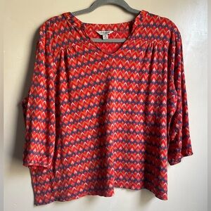 Lucky Brand V Neck Cropped Flowy Colorful Chevron Women's Top size 2X boho